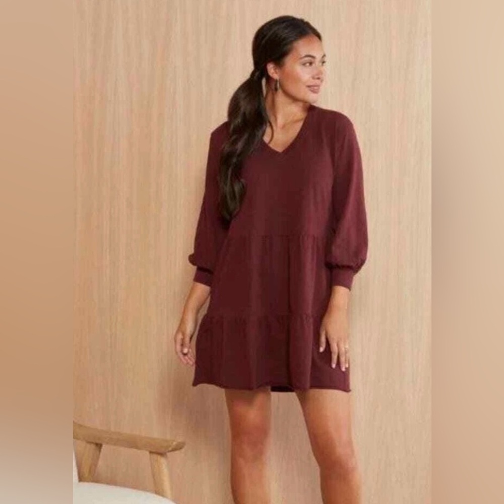 NATION LTD Brinkley Burgundy Medium Cotton Mini Dress Excellent Condition